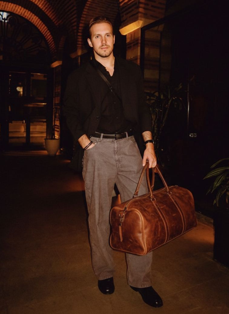 100% Genuine Brown Leather Travel bag.