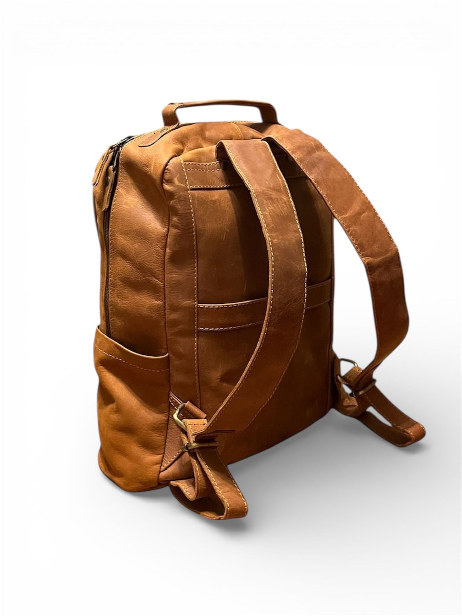 100% Genuine Brown Leather Backpack.